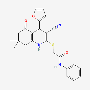 molecular formula C24H23N3O3S B4103906 2-{[3-cyano-4-(2-furyl)-7,7-dimethyl-5-oxo-1,4,5,6,7,8-hexahydro-2-quinolinyl]thio}-N-phenylacetamide 