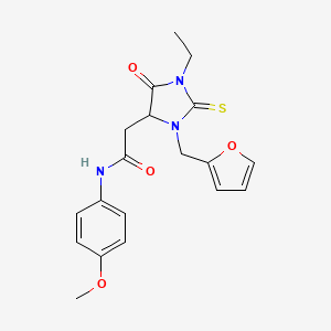 molecular formula C19H21N3O4S B4103922 2-[1-ethyl-3-(2-furylmethyl)-5-oxo-2-thioxo-4-imidazolidinyl]-N-(4-methoxyphenyl)acetamide 