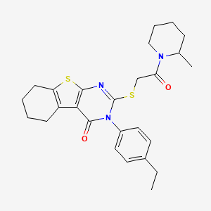 molecular formula C26H31N3O2S2 B4103925 3-(4-ethylphenyl)-2-{[2-(2-methyl-1-piperidinyl)-2-oxoethyl]thio}-5,6,7,8-tetrahydro[1]benzothieno[2,3-d]pyrimidin-4(3H)-one 