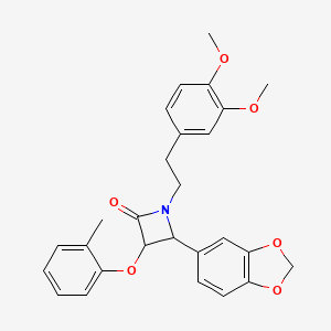 molecular formula C27H27NO6 B4103933 4-(1,3-benzodioxol-5-yl)-1-[2-(3,4-dimethoxyphenyl)ethyl]-3-(2-methylphenoxy)-2-azetidinone 