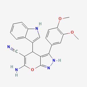 6-amino-3-(3,4-dimethoxyphenyl)-4-(1H-indol-3-yl)-1,4-dihydropyrano[2,3-c]pyrazole-5-carbonitrile