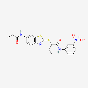 molecular formula C20H20N4O4S2 B4104093 N-(3-nitrophenyl)-2-{[6-(propionylamino)-1,3-benzothiazol-2-yl]thio}butanamide 