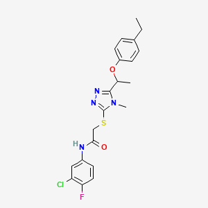 molecular formula C21H22ClFN4O2S B4104095 N-(3-chloro-4-fluorophenyl)-2-({5-[1-(4-ethylphenoxy)ethyl]-4-methyl-4H-1,2,4-triazol-3-yl}thio)acetamide 