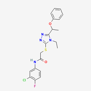 molecular formula C20H20ClFN4O2S B4104117 N-(3-chloro-4-fluorophenyl)-2-{[4-ethyl-5-(1-phenoxyethyl)-4H-1,2,4-triazol-3-yl]thio}acetamide 