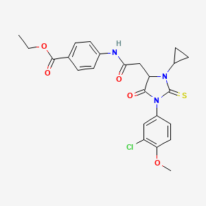 ethyl 4-({[1-(3-chloro-4-methoxyphenyl)-3-cyclopropyl-5-oxo-2-thioxo-4-imidazolidinyl]acetyl}amino)benzoate