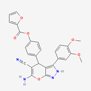 molecular formula C26H20N4O6 B4104138 4-[6-amino-5-cyano-3-(3,4-dimethoxyphenyl)-1,4-dihydropyrano[2,3-c]pyrazol-4-yl]phenyl 2-furoate 