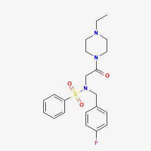 molecular formula C21H26FN3O3S B4104211 N-[2-(4-ethyl-1-piperazinyl)-2-oxoethyl]-N-(4-fluorobenzyl)benzenesulfonamide 