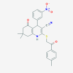 molecular formula C27H25N3O4S B4104213 7,7-dimethyl-2-{[2-(4-methylphenyl)-2-oxoethyl]thio}-4-(3-nitrophenyl)-5-oxo-1,4,5,6,7,8-hexahydro-3-quinolinecarbonitrile 