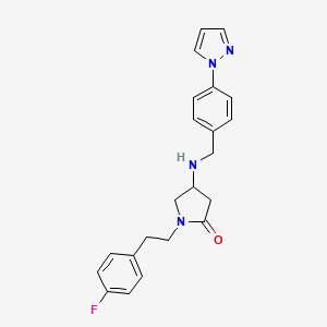 molecular formula C22H23FN4O B4104235 1-[2-(4-fluorophenyl)ethyl]-4-{[4-(1H-pyrazol-1-yl)benzyl]amino}-2-pyrrolidinone 