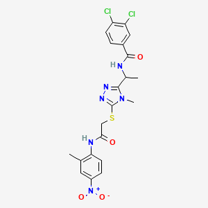 molecular formula C21H20Cl2N6O4S B4104250 3,4-dichloro-N-{1-[4-methyl-5-({2-[(2-methyl-4-nitrophenyl)amino]-2-oxoethyl}thio)-4H-1,2,4-triazol-3-yl]ethyl}benzamide 