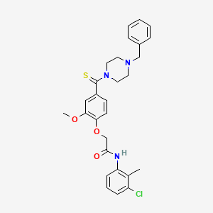 molecular formula C28H30ClN3O3S B4104275 2-{4-[(4-benzyl-1-piperazinyl)carbonothioyl]-2-methoxyphenoxy}-N-(3-chloro-2-methylphenyl)acetamide 