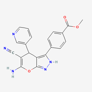 molecular formula C20H15N5O3 B4104289 methyl 4-[6-amino-5-cyano-4-(3-pyridinyl)-1,4-dihydropyrano[2,3-c]pyrazol-3-yl]benzoate 