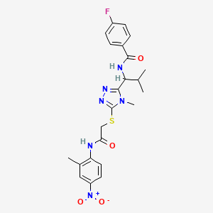 molecular formula C23H25FN6O4S B4104300 4-fluoro-N-{2-methyl-1-[4-methyl-5-({2-[(2-methyl-4-nitrophenyl)amino]-2-oxoethyl}thio)-4H-1,2,4-triazol-3-yl]propyl}benzamide 