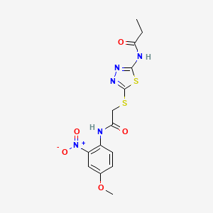 molecular formula C14H15N5O5S2 B4104320 N-[5-({2-[(4-methoxy-2-nitrophenyl)amino]-2-oxoethyl}thio)-1,3,4-thiadiazol-2-yl]propanamide 