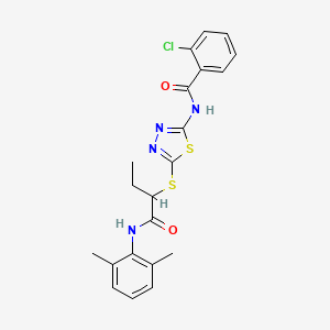 molecular formula C21H21ClN4O2S2 B4104328 2-chloro-N-{5-[(1-{[(2,6-dimethylphenyl)amino]carbonyl}propyl)thio]-1,3,4-thiadiazol-2-yl}benzamide 
