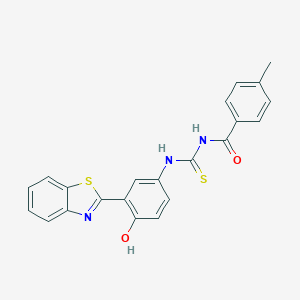 molecular formula C22H17N3O2S2 B410433 N-{[3-(1,3-benzothiazol-2-yl)-4-hydroxyphenyl]carbamothioyl}-4-methylbenzamide 