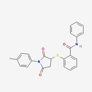 molecular formula C24H20N2O3S B4104380 2-{[1-(4-methylphenyl)-2,5-dioxo-3-pyrrolidinyl]thio}-N-phenylbenzamide 