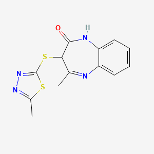 molecular formula C13H12N4OS2 B4104409 4-methyl-3-[(5-methyl-1,3,4-thiadiazol-2-yl)thio]-1,3-dihydro-2H-1,5-benzodiazepin-2-one 