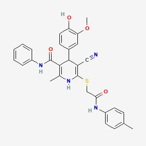 molecular formula C30H28N4O4S B4104436 5-cyano-4-(4-hydroxy-3-methoxyphenyl)-2-methyl-6-({2-[(4-methylphenyl)amino]-2-oxoethyl}thio)-N-phenyl-1,4-dihydro-3-pyridinecarboxamide 