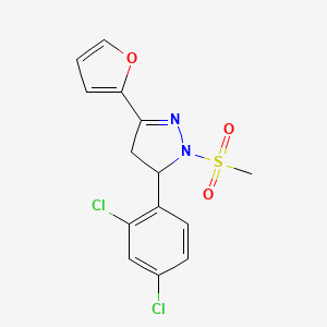 molecular formula C14H12Cl2N2O3S B4104449 5-(2,4-dichlorophenyl)-3-(2-furyl)-1-(methylsulfonyl)-4,5-dihydro-1H-pyrazole 