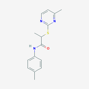 molecular formula C15H17N3OS B4104481 N-(4-methylphenyl)-2-[(4-methyl-2-pyrimidinyl)thio]propanamide 