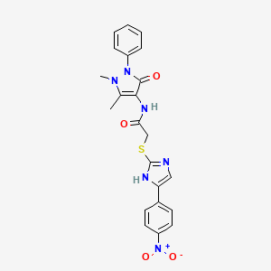 molecular formula C22H20N6O4S B4104640 N-(1,5-dimethyl-3-oxo-2-phenyl-2,3-dihydro-1H-pyrazol-4-yl)-2-{[4-(4-nitrophenyl)-1H-imidazol-2-yl]thio}acetamide 