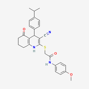 molecular formula C28H29N3O3S B4104643 2-{[3-cyano-4-(4-isopropylphenyl)-5-oxo-1,4,5,6,7,8-hexahydro-2-quinolinyl]thio}-N-(4-methoxyphenyl)acetamide 