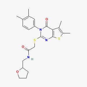 molecular formula C23H27N3O3S2 B4104669 2-{[3-(3,4-dimethylphenyl)-5,6-dimethyl-4-oxo-3,4-dihydrothieno[2,3-d]pyrimidin-2-yl]thio}-N-(tetrahydro-2-furanylmethyl)acetamide 