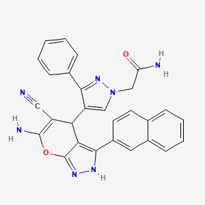 2-{4-[6-amino-5-cyano-3-(2-naphthyl)-1,4-dihydropyrano[2,3-c]pyrazol-4-yl]-3-phenyl-1H-pyrazol-1-yl}acetamide