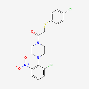 molecular formula C18H17Cl2N3O3S B4104705 1-(2-chloro-6-nitrophenyl)-4-{[(4-chlorophenyl)thio]acetyl}piperazine 