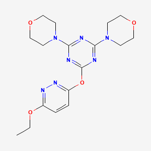 molecular formula C17H23N7O4 B4104729 2-[(6-ethoxy-3-pyridazinyl)oxy]-4,6-di-4-morpholinyl-1,3,5-triazine 