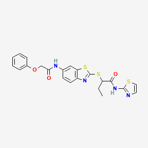 molecular formula C22H20N4O3S3 B4104734 2-({6-[(phenoxyacetyl)amino]-1,3-benzothiazol-2-yl}thio)-N-1,3-thiazol-2-ylbutanamide 
