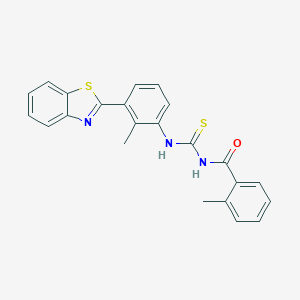 molecular formula C23H19N3OS2 B410474 N-{[3-(1,3-benzothiazol-2-yl)-2-methylphenyl]carbamothioyl}-2-methylbenzamide 
