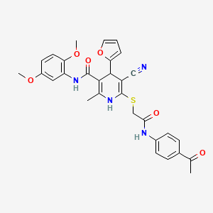 molecular formula C30H28N4O6S B4104877 6-({2-[(4-acetylphenyl)amino]-2-oxoethyl}thio)-5-cyano-N-(2,5-dimethoxyphenyl)-4-(2-furyl)-2-methyl-1,4-dihydro-3-pyridinecarboxamide 