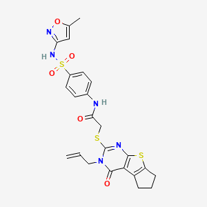 molecular formula C24H23N5O5S3 B4104953 2-[(3-allyl-4-oxo-3,5,6,7-tetrahydro-4H-cyclopenta[4,5]thieno[2,3-d]pyrimidin-2-yl)thio]-N-(4-{[(5-methyl-3-isoxazolyl)amino]sulfonyl}phenyl)acetamide 