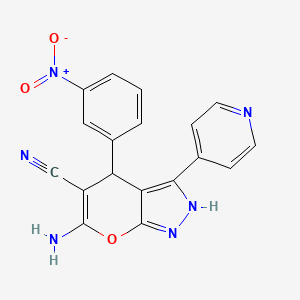 molecular formula C18H12N6O3 B4104954 6-amino-4-(3-nitrophenyl)-3-(4-pyridinyl)-1,4-dihydropyrano[2,3-c]pyrazole-5-carbonitrile 