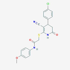 2-{[4-(4-chlorophenyl)-3-cyano-6-oxo-1,4,5,6-tetrahydro-2-pyridinyl]thio}-N-(4-methoxyphenyl)acetamide