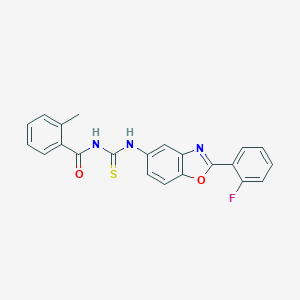 molecular formula C22H16FN3O2S B410511 N-{[2-(2-fluorophenyl)-1,3-benzoxazol-5-yl]carbamothioyl}-2-methylbenzamide 
