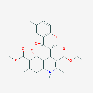 molecular formula C26H27NO7 B4105245 3-ethyl 6-methyl 2,7-dimethyl-4-(6-methyl-4-oxo-4H-chromen-3-yl)-5-oxo-1,4,5,6,7,8-hexahydro-3,6-quinolinedicarboxylate 