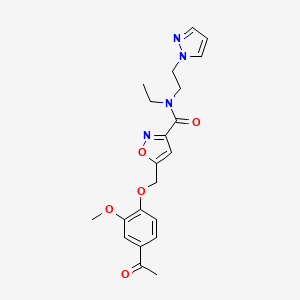 molecular formula C21H24N4O5 B4105298 5-[(4-acetyl-2-methoxyphenoxy)methyl]-N-ethyl-N-[2-(1H-pyrazol-1-yl)ethyl]-3-isoxazolecarboxamide 