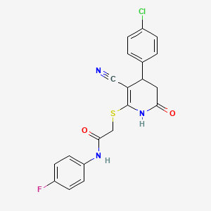 2-{[4-(4-chlorophenyl)-3-cyano-6-oxo-1,4,5,6-tetrahydro-2-pyridinyl]thio}-N-(4-fluorophenyl)acetamide