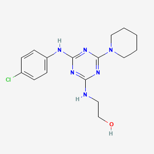molecular formula C16H21ClN6O B4105376 2-{[4-[(4-chlorophenyl)amino]-6-(1-piperidinyl)-1,3,5-triazin-2-yl]amino}ethanol 