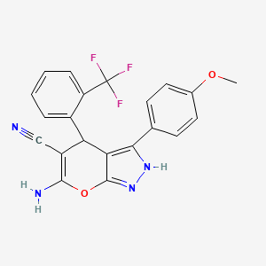 molecular formula C21H15F3N4O2 B4105411 6-amino-3-(4-methoxyphenyl)-4-[2-(trifluoromethyl)phenyl]-1,4-dihydropyrano[2,3-c]pyrazole-5-carbonitrile 