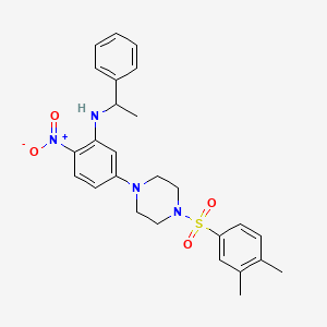 molecular formula C26H30N4O4S B4105424 (5-{4-[(3,4-dimethylphenyl)sulfonyl]-1-piperazinyl}-2-nitrophenyl)(1-phenylethyl)amine 