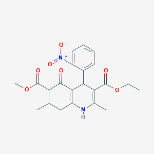 molecular formula C22H24N2O7 B4105490 3-ethyl 6-methyl 2,7-dimethyl-4-(2-nitrophenyl)-5-oxo-1,4,5,6,7,8-hexahydro-3,6-quinolinedicarboxylate 