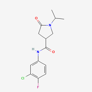 molecular formula C14H16ClFN2O2 B4105546 N-(3-chloro-4-fluorophenyl)-1-isopropyl-5-oxo-3-pyrrolidinecarboxamide 