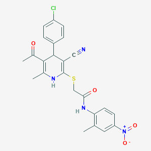 molecular formula C24H21ClN4O4S B4105554 2-{[5-acetyl-4-(4-chlorophenyl)-3-cyano-6-methyl-1,4-dihydro-2-pyridinyl]thio}-N-(2-methyl-4-nitrophenyl)acetamide 