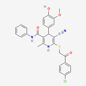 molecular formula C29H24ClN3O4S B4105591 6-{[2-(4-chlorophenyl)-2-oxoethyl]thio}-5-cyano-4-(4-hydroxy-3-methoxyphenyl)-2-methyl-N-phenyl-1,4-dihydro-3-pyridinecarboxamide 