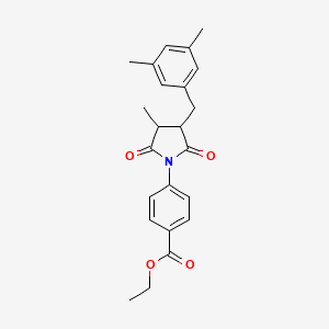 molecular formula C23H25NO4 B4105621 ethyl 4-[3-(3,5-dimethylbenzyl)-4-methyl-2,5-dioxo-1-pyrrolidinyl]benzoate 