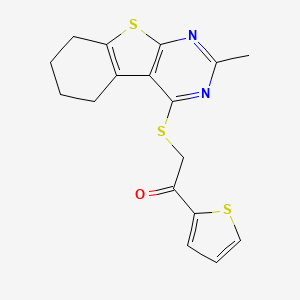 molecular formula C17H16N2OS3 B4105714 2-[(2-methyl-5,6,7,8-tetrahydro[1]benzothieno[2,3-d]pyrimidin-4-yl)thio]-1-(2-thienyl)ethanone 